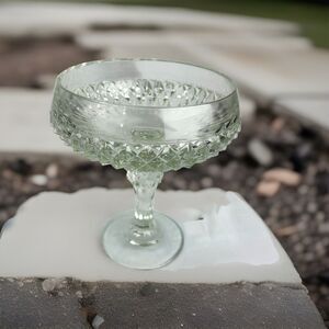 Vintage Indiana Clear Glass Diamond Point Footed Compote Clear 7.5”